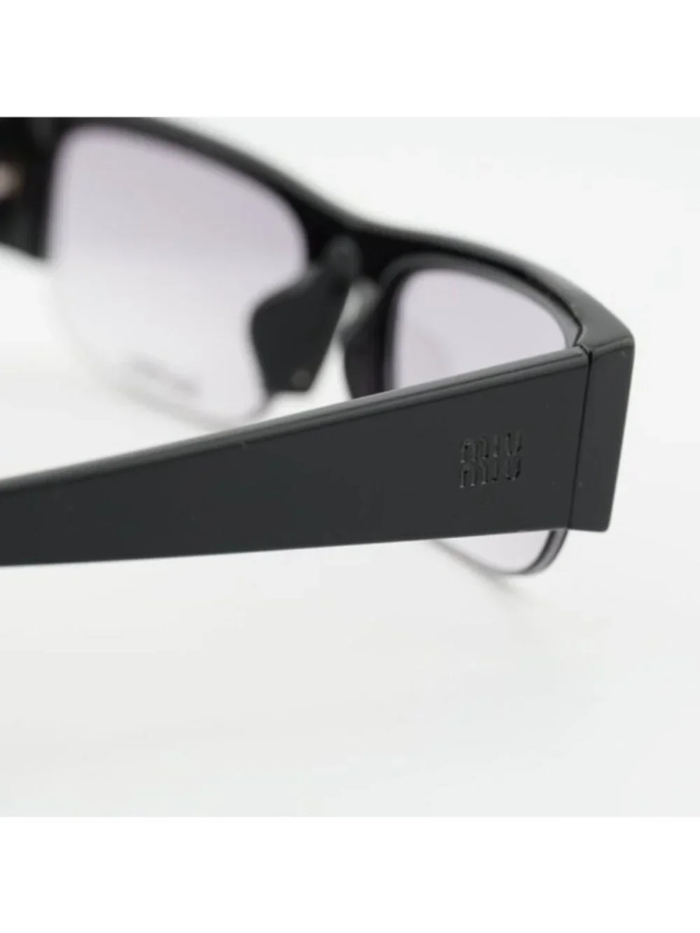 Miu Miu MUB07S 16K04O Sunglasses Black Rectangle Frame, Grey Filter